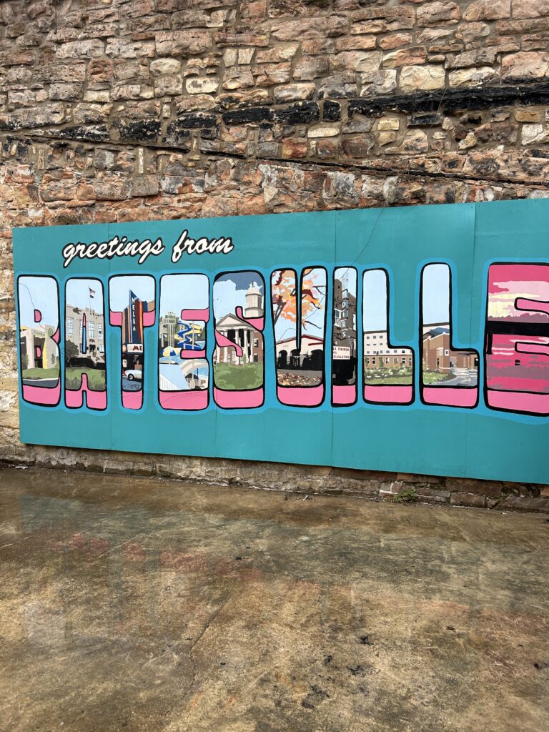 Colorful downtown Batesville Arkansas mural with Synergy HR staffing agency community connection